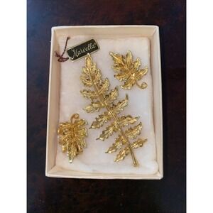 Vintage Marvella‎ Gold Tone Falling Leave Broch And Earrings Set Of 3